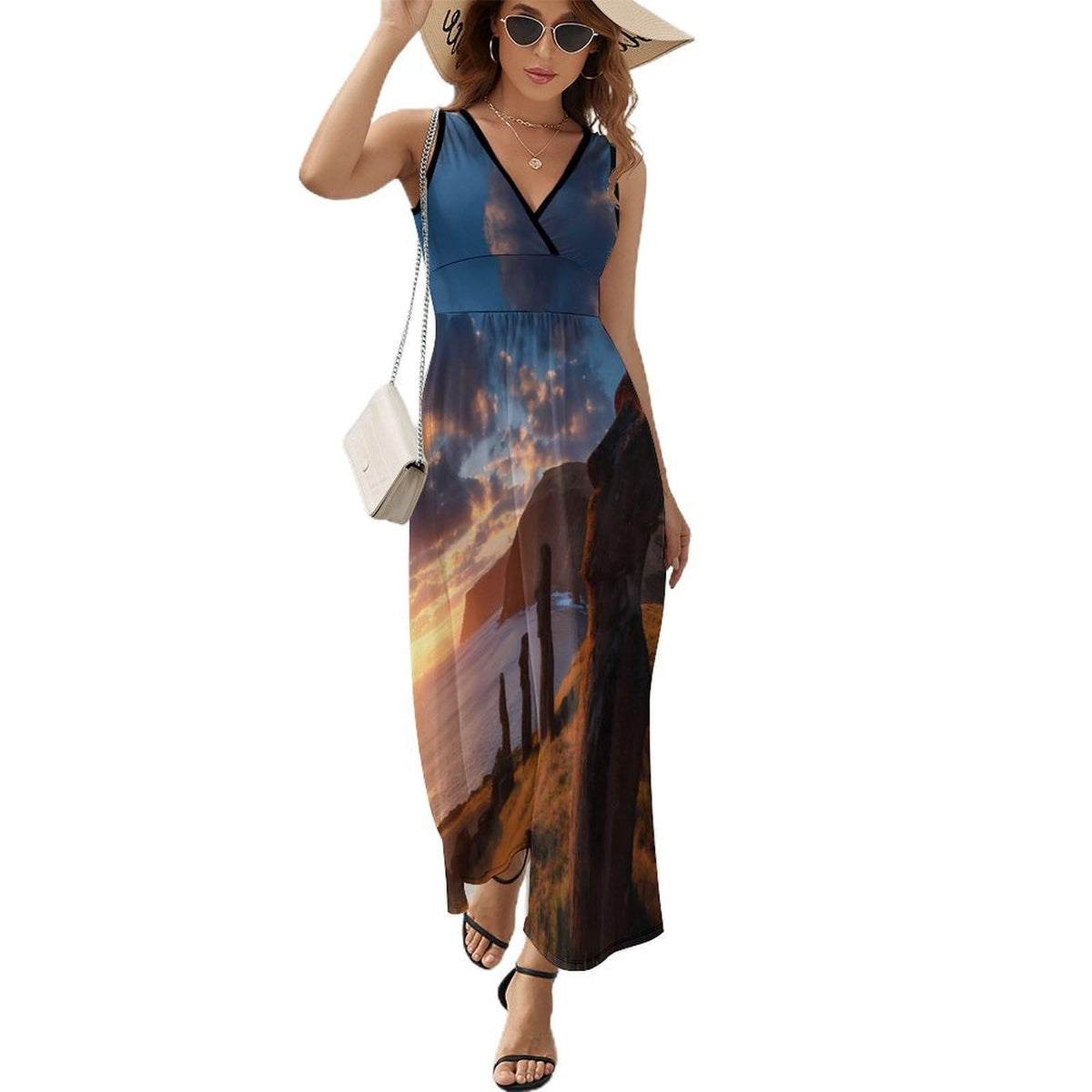 Robes maxi sans manches inspirées des monuments Moai de l'île de Pâques