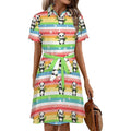 chemise décontractée à boutons pour femme, motif pandas arc-en-ciel, manches courtes et col, avec ceinture